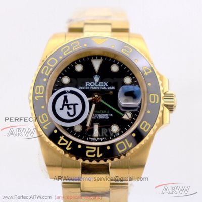 AJF Copy Rolex GMT Master II All Gold Black Dial Oyster Bracelet 40 MM 2836 Automatic Watch 116718LN